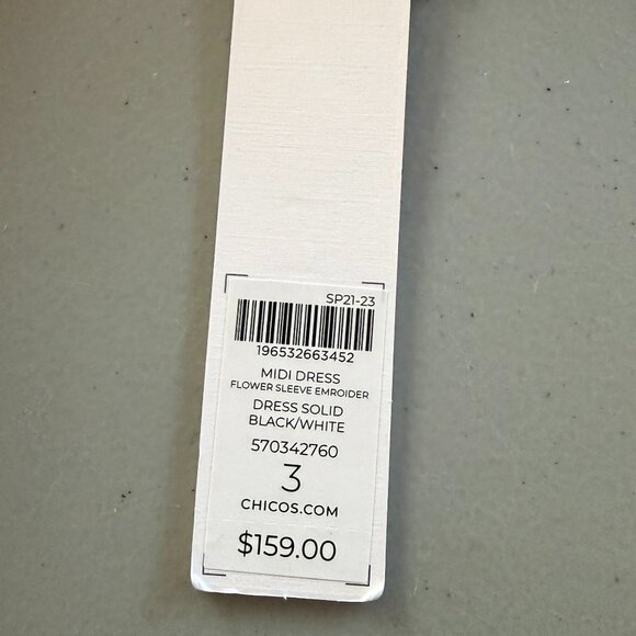 Chico’s Black Midi Dress Embroidered Puff Sleeve 3 (XL) NWT - Picture 7 of 9